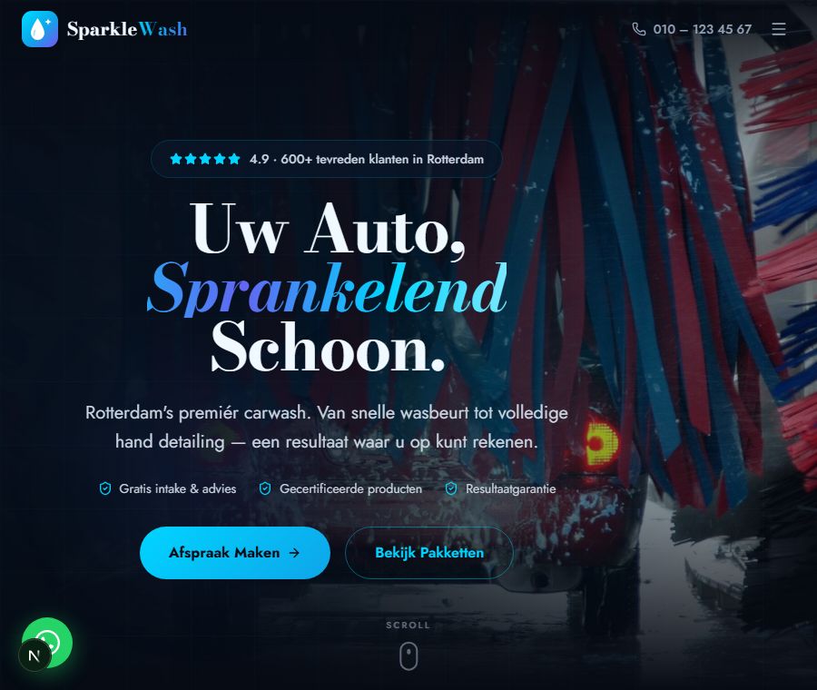 SparkleWash Rotterdam carwash website voorbeeld